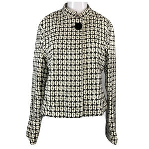 Isaac Mizrahi Jacket Womens Sz 12 Black White Tweed Wool Blazer Logo Buttons‎